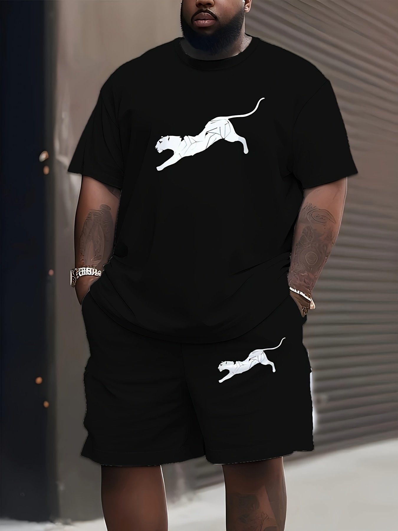 product-fancy-e6f557fd-2e42-4f0c-84e6-530f7a06e91e.jpg Large Size 3D Digital Print Casual Fashion T-Shirt And Shorts Set Large Size Men'S Casual Set - Image 1