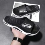 "Fashion Sport" Slides - Comfortable, Non-Slip Pvc Summer Slippers For Indoor & Outdoor Use, Perfect For Beach & Streetwear, Black With White Accents, Cute Sandals