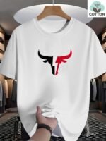 Men'S 180Gsm Heavyweight 100% Cotton T-Shirt With Bull Head Graphic Print - Beige & Black Casual Round Neck Short Sleeve Summer Tee For Bull Riding, Western Style Casual Attire, Machine Washable, Dry Cleanable, Relaxed Fit, Bullfighting Design, Breathable Fabric, Ideal For Casual Outings & Themed Events, Adult Men'S Fashion, Regular Fit, Bold Bull Head Graphic, Comfortable For Summer Wear, Plus Size - Image 3