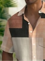 Men'S Plus Size Casual Short Sleeve Shirt - Bohemian Elegant Style With Button Closure, Geometric Striped Print, Slim Fit For Spring/Autumn - Image 9