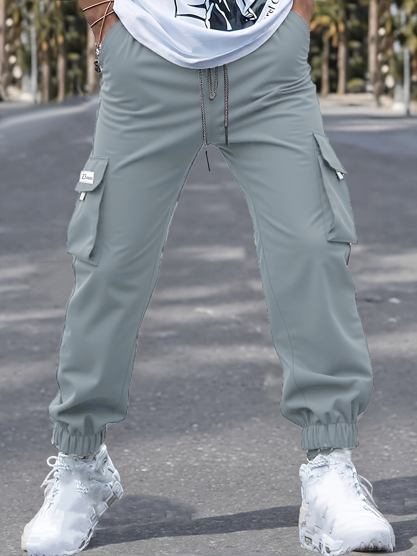 product-fancy-e8439034-3f4c-4550-8b46-c36979d06fc6.jpg Men'S Plus Size Gray Cargo Pants - Streetwear Style, Non-Stretch Fabric, Regular Fit With Pockets, All-Season Comfort, Plus Size Casual Pants, Plus Size - Image 1