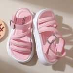 Teeoec Girls' Sandals - Lightweight Breathable Pvc With Adjustable Straps, Thick Cushioned Sole & Tassel Details - Durable Summer Beach Shoes For Youngsters & Youngsters (Black & Pink), Cute Sandals, Everyday Youngsters Wear, Casual Youngsters Footwear, Sweet Style Footwear, Insole, Minimalist Design, Soft Material, Youngsters Footwear - Image 3