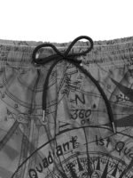 Men'S Plus Size Casual Fashion Novelty Blue Compass Pattern Digital Print Shorts, Non-Stretch Fabric, Regular Fit, Geometric Design, Woven Polyester, Casual Summer Wear, Plus Siz - Image 9