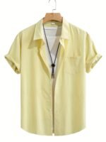 Men'S Casual Short Sleeve Button-Up Shirt - Wrinkle-Resistant Polyester, Dark Gray With Collar & Chest Pocket, Lightweight Summer Wear For Everyday Use, Everyday Shirt | Modern Casual Style | Polyester Fabric, Short Sleeve Tops, Plus Size - Image 6