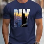 Men'S Casual Crew Neck T-Shirt With Ny City Skyline Print, Alphabet Slogan, Polyester Knit Fabric, Slight Stretch, Regular Fit, Summer Wear - Mbdmbd