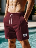 Men'S Casual Corduroy Shorts With Drawstring Waist, Side Pockets, And "California" Print - Black, Polyester, All-Season Wear For Outdoor Activities - Image 7