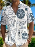 Nautical Theme Pattern Print Plus Size Men'S Casual Short Sleeve Shirt, Breathable Stylish Shirt - Image 3