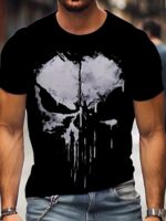 Skull Pattern 3D Print, Men'S Plus Size Crew Neck Short Sleeve T-Shirt, Casual Tops For Men, Men'S Comfy Clothing For Daily Wear, Men'S Gift