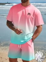Men'S Fashion Crewneck Short-Sleeved Shorts Two-Piece Set, 3D Digital Printing Hd Pattern, Summer Leisure And Comfortable Vacation Sports Men'S Wear - Image 3