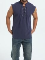 Men'S Plus Size Sleeveless Traditional Chinese Guizhou Shirt - Stand Collar Loose Fit With Drawstring & Button Front Closure, Olive Green Casual Retro Top For Spring Summer Fall, Machine Washable, Plus Size - Image 5