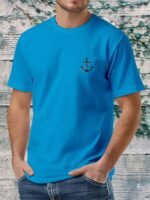 Men'S Nautical Anchor Graphic T-Shirt - Light Green Maritime Tee, Regular Fit Casual Shirt For Everyday & Nautical Themes - Breathable Everyday Essential, Nautical T Shirts, Classic Round Neck, Comfortable Fabric, Short Sleeve Top, Outdoor Enthusiasts, Weekend Wear, Minimalist Design, Soft Material, Print Tee, Outdoor Lovers - Image 10