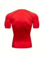 Men'S High-Elasticity Athletic Compression T-Shirt - Breathable, Quick-Dry, Short Sleeve, Red With Black Accents, Round Neck, 90% Polyester & 10% Elastane, Ideal For Gym & Outdoor Activities, Gym Clothes - Image 10