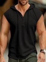 Men'S Sleeveless Hooded Henley Shirt - Lightweight, Breathable Polyester | Summer Casual & Sporty Top With Button Detail | Machine Washable - Image 6