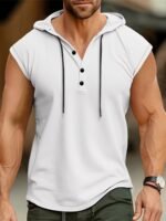 Men'S Sleeveless Hooded Henley Shirt - Lightweight, Breathable Polyester | Summer Casual & Sporty Top With Button Detail | Machine Washable - Image 8