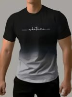 "Whatever" Print Gradient Crew Neck T-Shirt For Men, Trendy Casual Short Sleeve Top, Men'S Tee For Summer Outing