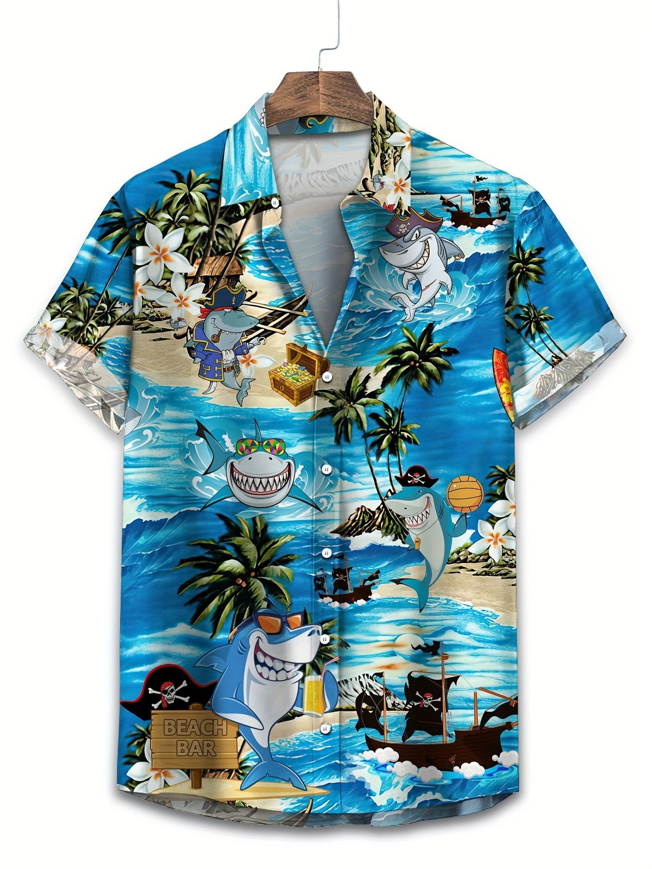 product-fancy-f108a60c-60b1-4b9c-9b7e-1fbec0da0bcd.jpg Men'S Plus Size Tropical Hawaiian Shirt - Vibrant Flamingo & Cowboy Print, Short Sleeve, Casual Button-Up In Lightweight Polyester For Summer Adventures, Plus Size - Image 1