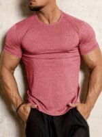 Men'S Quick-Dry Athletic T-Shirt - Moisture-Wicking Workout Shirt, Non-See-Through Gym Tee For Running, Training, Casual Casual Attire - Breathable Muscle Shirt With Round Neck & Short Sleeves - Ideal For Fitness Enthusiasts & Casual Outfits, Running Apparel, Sleek Design, Stretchy Fabric, Training Top, Active Lifestyle - Image 3