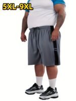 5Xl~9Xl Plus Size Men'S Elastic Waistband Side Stripe Design Drawstring Casual Shorts, Mesh Fabric Breathable Comfort, Full Stitching, Suitable For Running Basketball And Fitness With Side Pockets, Plus Size - Image 3