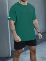One Piece Plus Size Men'S Solid Short Sleeve Sports T-Shirt, Casual Fashion Tee With 3-Position Print 520, Plus Size