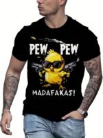 Men'S Large Size Graphic T-Shirt - Cool Chick Cartoon Print With "Pew Pew" & "Madafakas!" Text - Casual Sporty Round Neck Short Sleeve Tee For Summer, Running, Gym & Daily Wear - Machine Washable, Comfortable Fit Shirt, Plus Size - Image 9
