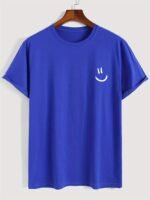 Men'S 100% Cotton White T-Shirt With Joyful Face Print - Minimalist Round Neck Short Sleeve Casual Casual Attire, Soft Breathable Fabric, Left Chest Joyful Face Design, Minimalist White Tee For Men, Versatile For Casual & Formal Outfits, Hand Washable, Regular Fit, Plain White With Joyful Face Graphic, Smooth Texture, No Stretch Fabric, Basic Style For Layering, Suitable For Casual Attire, Round Neck T Shirt For Men, T Shirt For Men High Quality, Funny T Shirts, - Image 2