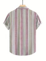 Men'S Casual Striped Short Sleeve Button-Up Shirt - Light Blue & White Vertical Stripes, Collar, Regular Fit Summer Casual Wear, Short Sleeve Button Blouses, Plus Size - Image 10