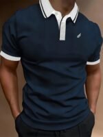 Men'S Lightweight Breathable Summer Shirt - Solid Color Black With White Logo, Short Sleeve, Button-Up Collar, Regular Fit For Golf, Tennis & Casual Wear, Golf Shirt, Golf Attire, Sleek Sporty Design, Comfortable Fabric - Image 6