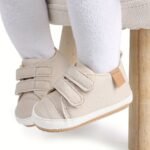 Baby Boys' First Walkers Sneakers - Soft Synthetic & Non-Slip Rubber Sole, Closure, Breathable Fabric Lining For Spring/Fall, Beige & White, Baby Boy Shoes, Spring Infant Footwear, Stylish Infant Sneakers, Comfortable Infant Shoes - Image 8