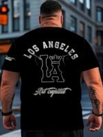 Men'S Plus Size Los Angeles Graphic Print T-Shirt - 3D Crown Design, Stretch Polyester-Spandex Blend, Lightweight 150Gsm, Machine Washable Casual Streetwear Tee, Sporty Tshirt | Urban Fashion | Smooth Texture Shirt, Plus Size - Image 5