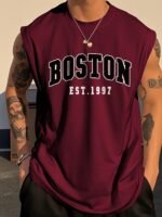 Obm Same Bond Men'S Sleeveless Athletic Tank Top With Boston Est. 1997 Print - Black & Golden, Regular Fit, Machine Washable, All-Season Workout & Casual Wear, Sports Apparel, Sporty Look, Nontransparent Fabric - Image 4