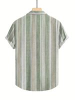 Men'S Casual Striped Short Sleeve Button-Up Shirt - Light Blue & White Vertical Stripes, Collar, Regular Fit Summer Casual Wear, Short Sleeve Button Blouses, Plus Size - Image 7
