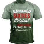 Plus Size, Summer Men'S "Sixties" Graphic Print T-Shirt, Street Style Cool Short Sleeve Tees For Big & Tall Males