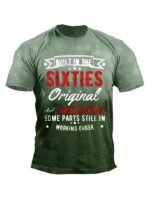 Plus Size, Summer Men'S "Sixties" Graphic Print T-Shirt, Street Style Cool Short Sleeve Tees For Big & Tall Males