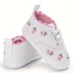 Baby Girl'S Adorable Flower Pattern Walking Shoes, Comfy Non Slip Casual Adorable Lace Up Shoes For Infant'S Outdoor Activities - Image 2