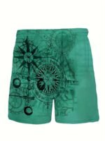 Men'S Plus Size Casual Fashion Novelty Blue Compass Pattern Digital Print Shorts, Non-Stretch Fabric, Regular Fit, Geometric Design, Woven Polyester, Casual Summer Wear, Plus Siz - Image 6