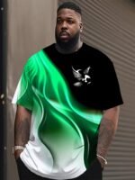 Stylish Men'S Gradient 3D Print Sporty Round Neck Short Sleeve T-Shirt - Black To Yellow, Polyester & Spandex Blend, Machine Washable, Regular Fit, Casual & Athletic Wear, Plus Size - Image 3