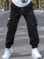 Men'S Plus Size Gray Cargo Pants - Streetwear Style, Non-Stretch Fabric, Regular Fit With Pockets, All-Season Comfort, Plus Size Casual Pants, Plus Size - Image 5