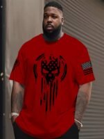 1Pc Hxmrby Men'S 3D American Warrior Skull Military Print T-Shirt, Casual Sports Crew Neck Tee, Polyester Knit Fabric With Slight Stretch, Regular Fit For Summer Daily Wear, Plus Size