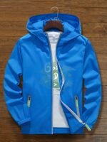 Unisex Summer Hooded Jacket With Reflective Zipper Design, Ultra-Thin Breathable Quick-Dry Windproof Sports Coat For Outdoor Night Running, Cycling, Fishing Sun Protection Top - Loose Fit Hooded Zip-Up Shirt - Image 6