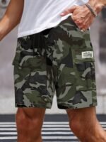 Men'S Work Pants With Letter Patches, Flip Tops, Multiple Pockets, Drawstring Waist, Loose And Casual Shorts - Image 2