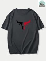 Men'S 180Gsm Heavyweight 100% Cotton T-Shirt With Bull Head Graphic Print - Beige & Black Casual Round Neck Short Sleeve Summer Tee For Bull Riding, Western Style Casual Attire, Machine Washable, Dry Cleanable, Relaxed Fit, Bullfighting Design, Breathable Fabric, Ideal For Casual Outings & Themed Events, Adult Men'S Fashion, Regular Fit, Bold Bull Head Graphic, Comfortable For Summer Wear, Plus Size - Image 5