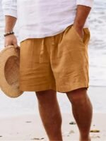 Men'S Summer Casual Shorts With Drawstring Waist - Breathable Straight-Leg Beach Shorts, Loose Fit Solid Color For Casual Attire, Leisure Shorts, Beachwear Essentials, Comfortable Fit - Image 3