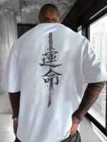 Men'S Japanese Samurai Sword Graphic T-Shirt - Casual Loose Fit Crew Neck, Short Sleeve Tee With Red Stylized Japanese Katanas Design, Breathable Polyester For Spring & Summer Outdoor Wear - Image 9
