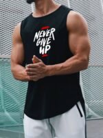"Never Give Up" Print Comfy Breathable Tank Top, Men'S Casual Stretch Sleeveless T-Shirt For Summer Gym Workout Training Basketball - Image 5
