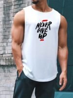 "Never Give Up" Print Comfy Breathable Tank Top, Men'S Casual Stretch Sleeveless T-Shirt For Summer Gym Workout Training Basketball - Image 3