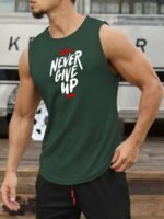 "Never Give Up" Print Comfy Breathable Tank Top, Men'S Casual Stretch Sleeveless T-Shirt For Summer Gym Workout Training Basketball - Image 2