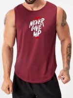 "Never Give Up" Print Comfy Breathable Tank Top, Men'S Casual Stretch Sleeveless T-Shirt For Summer Gym Workout Training Basketball - Image 4