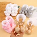 Cute Plush Ball Comfortable Boots For Baby Girls, Soft Warm Fleece Boots For Indoor Walking, Winter