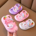 Girls' Pink Cartoon Sandals - Breathable, Non-Slip Beach & Water Shoes With Rotating Buckle Closure For Youngsters And Youngsters, Sports, Wading Shoes