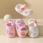 Trendy Cute Flower Bear Slip On Water Shoes For Girls, Breathable Non-Slip Clogs For Indoor Outdoor Garden Beach